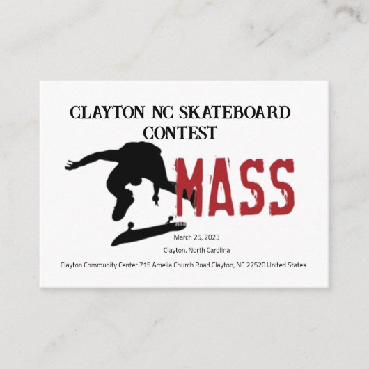 Clayton NC Skateboard Contest INVITATION Informatiekaartje (Voorkant)