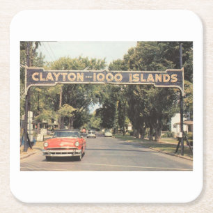 Clayton Thousand Islands NY, 1959 stijl Vierkante Kartonnen Onderzetter