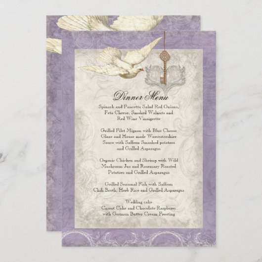 Clé à mon coeur, menu de dîner de mariage de (Devant / Derrière)