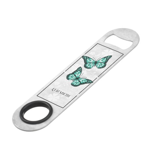 Clé de barre personnalisée turquoise papillon (Devant angulaire)