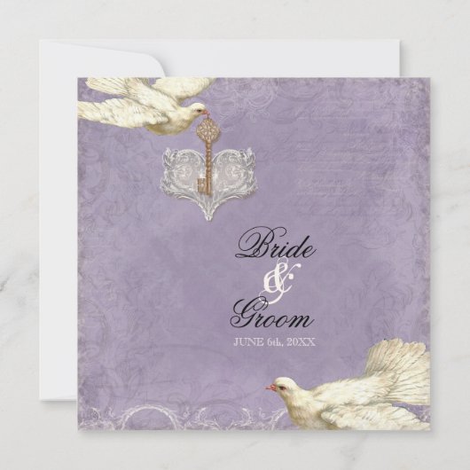 Clé de mon coeur, Doves Swirl Mariage Invitation (Dos)