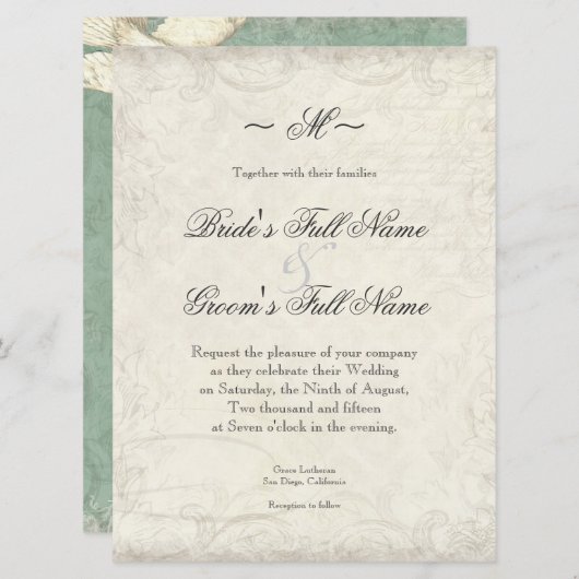 Clé de mon coeur, Doves Swirl Mariage Invitation (Devant / Derrière)