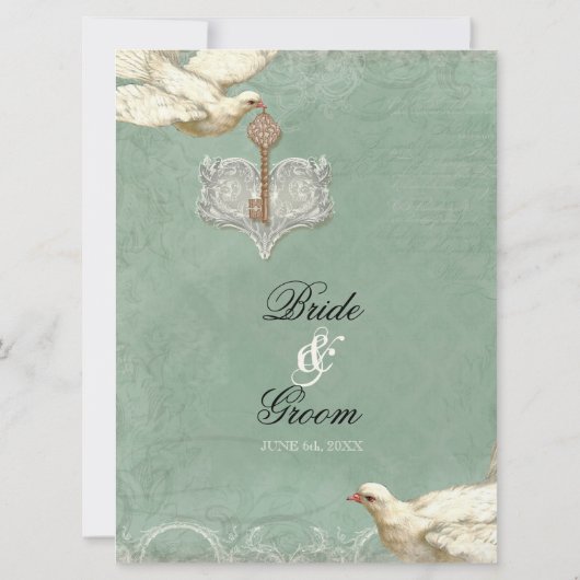 Clé de mon coeur, Doves Swirl Mariage Invitation (Dos)