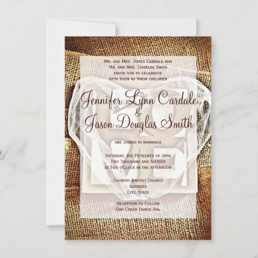 Clé de son coeur Rustique Burlap Invitations de ma (Dos)