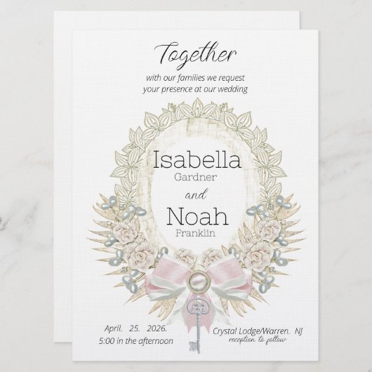 Clé de votre coeur Élégant Faire-part de mariage p (Devant / Derrière)