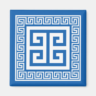 Clé grecque - Aimant blanc et bleu