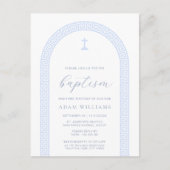 Clé grecque Bleu Baptême bleu Invitation Carte pos (Devant)