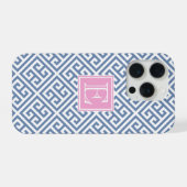 Clé Grecque Bleu Et Blanc De Preppy Monogramme (Verso Horizontal)