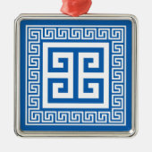 Clé grecque Motif blanc et bleu ornement en métal (Devant)
