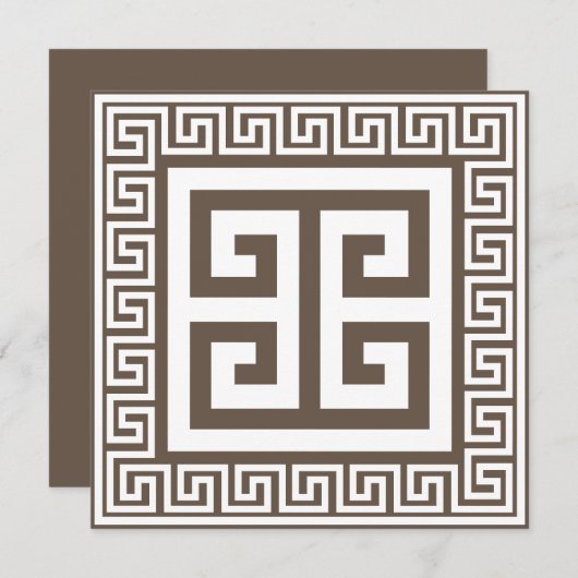 Clé grecque Motif blanc et Brown carte design (Devant / Derrière)