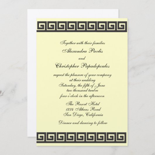 Clé Grecque Sur La Faire-part de mariage De L'Or M (Devant / Derrière)