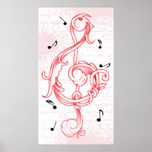 clé treize rouge scrollwork sol note clé affiche