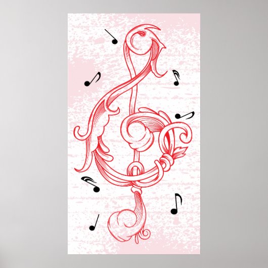 clé treize rouge scrollwork sol note clé affiche (Devant)