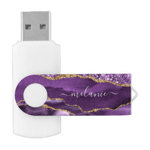 Clé USB Agate Purple Gold Parties scintillant Nom personna