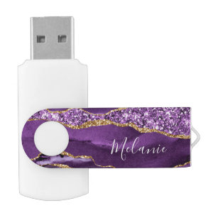 Clé USB Agate Purple Parties scintillant Nom personnalisé