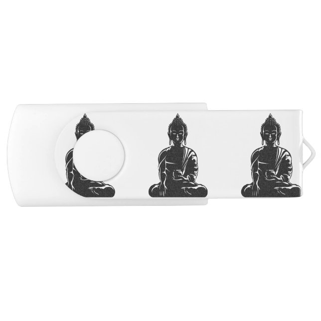 Clé USB Bouddha, noir sur le blanc, bouddhisme, paix, zen, (Devant)