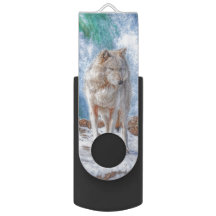 Loup blanc et cascade Art de la faune