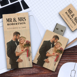 Clé USB M. et Mme Bold Typographie Mariage Photos