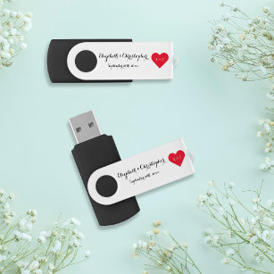Clé USB Mariages élégants Nouveaux mariés Nom Monogram Hea