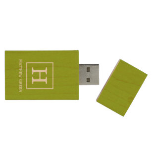 Clé USB Monogramme initial encadré blanc vert pomme