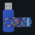Clé USB Whimsical 80th Birthday Party Nom Monogramme<br><div class="desc">Typographie thème 80ème anniversaire décoration et cadeaux. Le texte comprend féroce et fab à 80. fabuleux à 80, extraordinaire 80ème anniversaire, extra spécial 80ème anniversaire, heureux 80ème anniversaire, rocking 80ème anniversaire, beau à 80, et extraordinaire 80ème anniversaire. Texte coloré clair en jaune, rose, violet, bleu, vert et rouge. Idées cadeaux...</div>