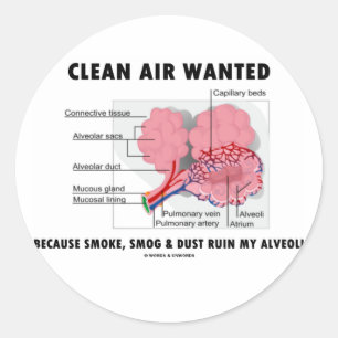 Clean Air Wanted (Health & Medicine Alveoli Humor) Ronde Sticker