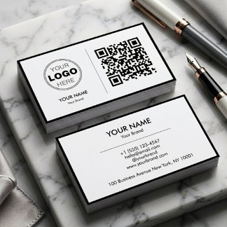 Clean Black White Minimalist QR Code Logo Visitekaartje