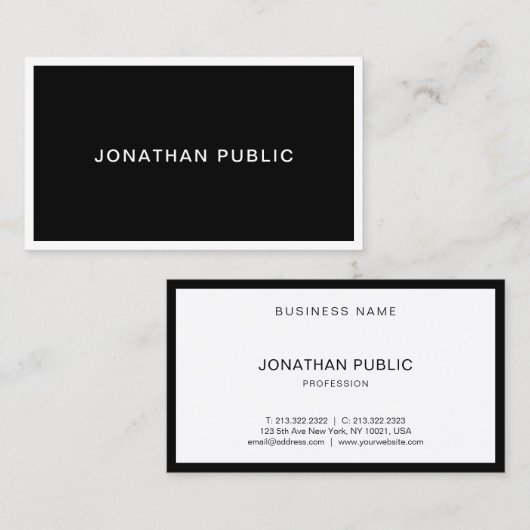 Clean Black & White Modern Elegant Sjabloon Visitekaartje (Voorkant / Achterkant)