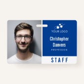 Clean Blue White Employee ID Uw Logo toevoegen Badge (Voorkant)