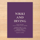 Clean Bold Fonts Paarse bruiloft Acryl Uitnodigingen (Voorkant)