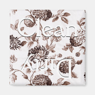 Clean Dirty Brown Floral Toile Dishwasmachine Magneet