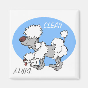 "CLEAN / DIRTY"-Cartoon Poodle Dishwaser Magnet Magneet