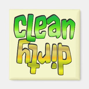 Clean Dirty Dishwaser Magnet Green Yellow Magneet