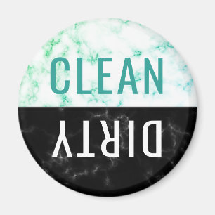 Clean Dirty Dishwasher Aqua Black Marble Round Magneet