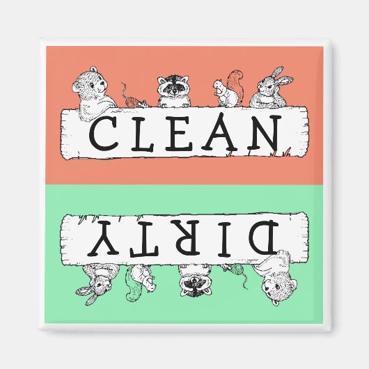 Clean Dirty Forest Critters Dishwaser Magnet Magneet (Voorkant)