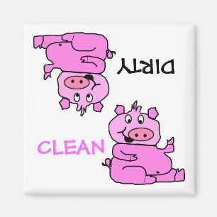 "CLEAN / DIRTY" Roze wasmachine Magnet Magneet