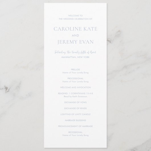 Clean Dusty Blue Elegant Wedding Programma