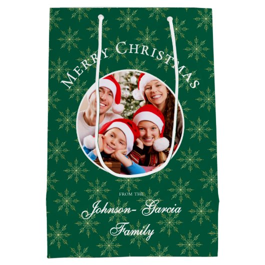 Clean Forest Green Snowflakes Christmas Medium Cadeauzakje (Achterkant)