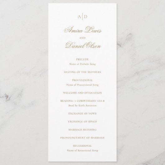 Clean Gold Classic Wedding Programma (Voorkant)