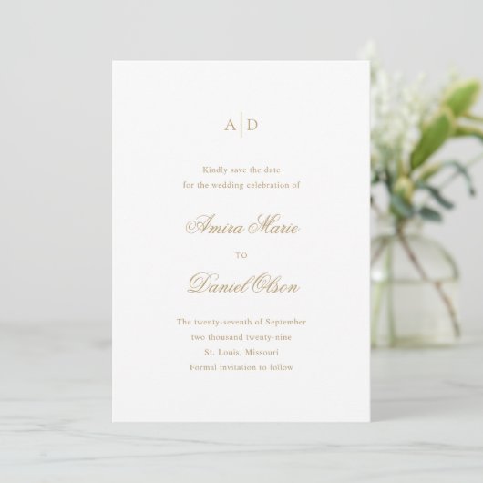 Clean Gold Classic Wedding Save The Date (Staand voorkant)