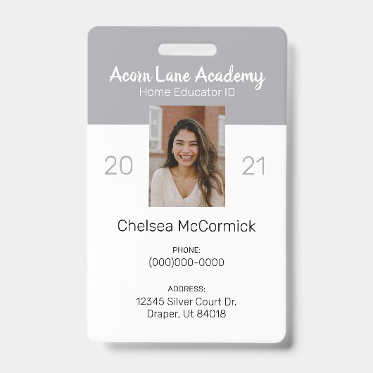 Clean Grey Homeschool Educator ID Badge (Avant)
