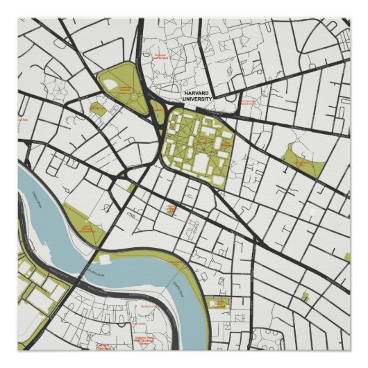 CLEAN HARVARD UNIVERSITY MASSACHUSETTS OUTLINE MAP PERFECT POSTER (Voorkant)