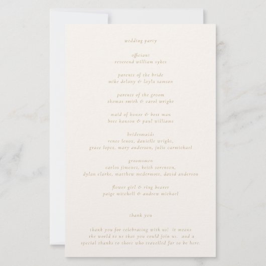 Clean Ivory et Gold Elegant Wedding Programme (Dos)