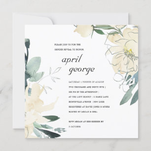 CLEAN IVORY WHITE GREEN FLORA GENDER REVEAL INVITE BEDANKKAART
