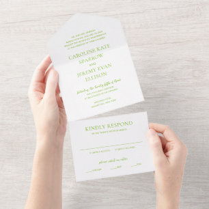 Clean Lime Green Elegant Wedding All In One Uitnodiging