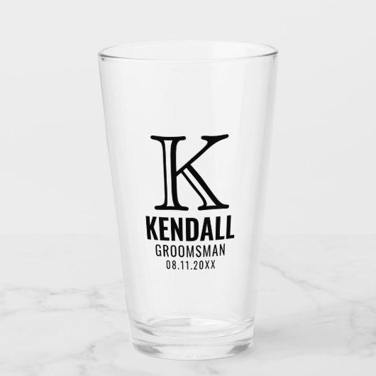 Clean Manly Monogram Typografie Groomman Bruiloft Glas (Voorkant)