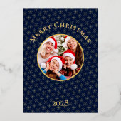 Clean Midnight Blue Snowflakes Christmas Gold Folie Feestdagenkaart (Voorkant)