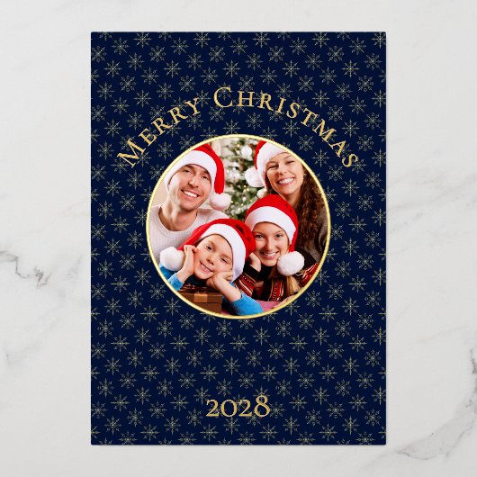 Clean Midnight Blue Snowflakes Christmas Gold Folie Feestdagenkaart (Voorkant)