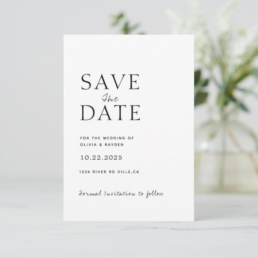 Clean Minimal Script Photo Wedding Save the Date (Staand voorkant)