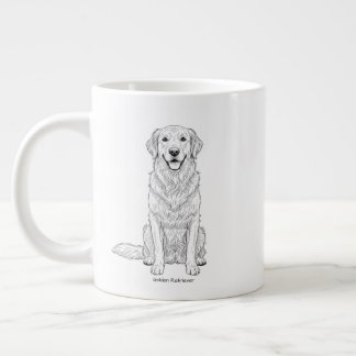 Clean Minimalist Golden Retriever Line Art  Extra Grote Beker